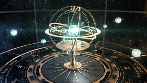 Armillary Sphere And Astrology Signs On Background Of Starry Sky alt