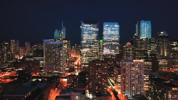 Chicago West Loop - Aerial Shot at Night