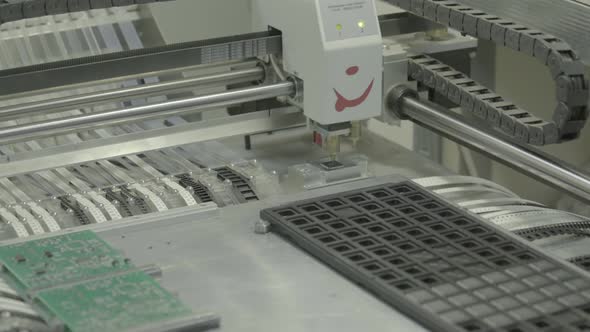 Production of Electronic Board. Close-up.