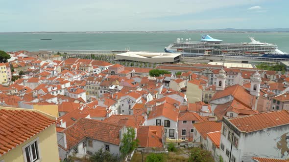 Panoramic View of Lisbon from the Top of Miradouro de Santa Luiza Gardens