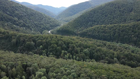 Aerial View of the Carpathian Mountains in Autumn. Ukraine