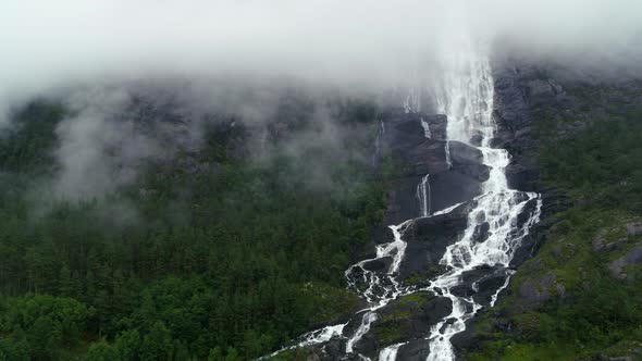 Drone Flying Close To Beautiful Tall Waterfall In Norway, Drone Stock Footage By Drone Rune