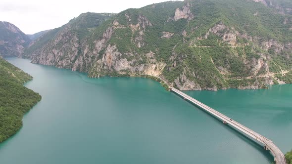 Drone View of the Bridge Over Piva Lake