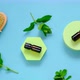 mint oil , body brushes and mint sprigs on  blue background.Beauty and aromatherapy. - VideoHive Item for Sale