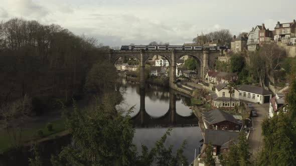 train crossing bridge in knaresborough north yorkshire