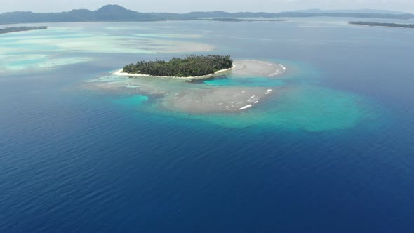 Aerial: flying over desert beach white beach tropical caribbean sea