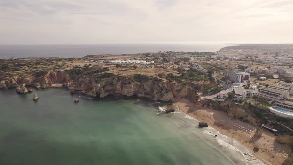 Praia de Dona Ana, Lagos, Algarve, Portugal. Aerial panoramic view