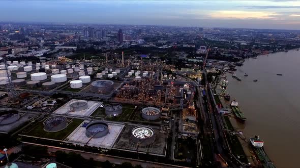 Industrial concept, aerial view above the oil refinery - petroleum refinery industrial processing pl