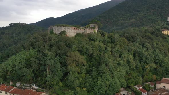 Aerial View an Abandoned Castle Castello Di Ripafratta in Tuscany Italy