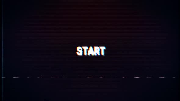 Start text with glitch effects retro screen