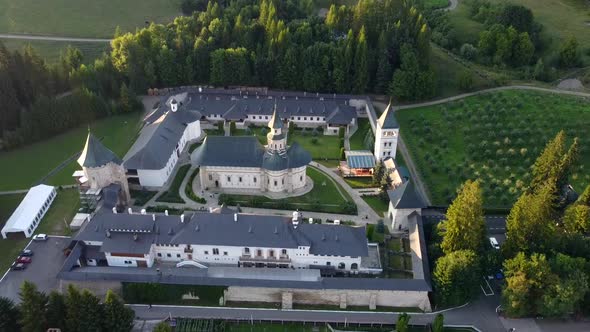 Aerial Panorama Of Putna Monastery In Bucovina, Romania