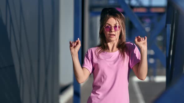 Stylish Female Street Dancer Demonstrate Dance Movement Outdoor