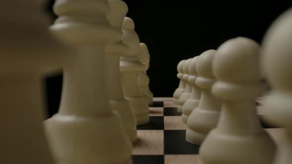 White Chess Figures in Start Position Ready to Game