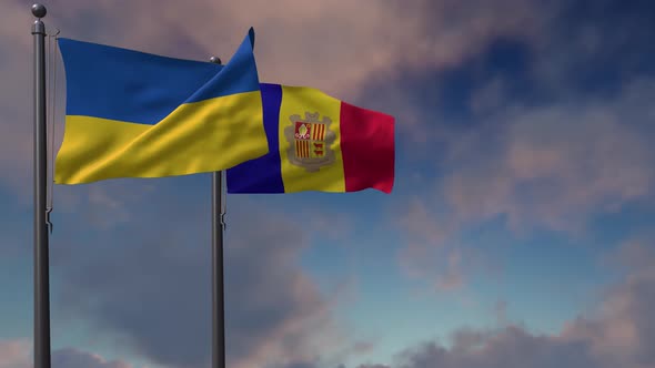 Andorra Flag Waving Along With The National Flag Of The Ukraine - 4K