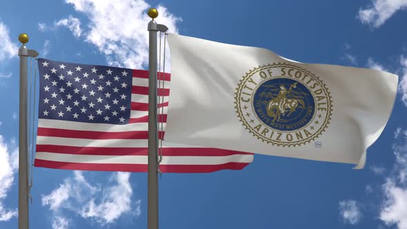 Usa Flag Vs Scottsdale City Flag Arizona  On Flagpole