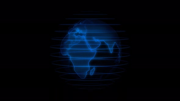 Glowing Blue Color Technology Hologram Earth Animated On Black Background