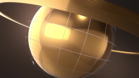 4K 3D Globe Gold Background Seamless Loop