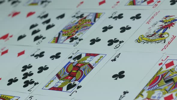 Modern Deck Of Playing Cards Of Cards For Playing Poker On A Table In A Casino