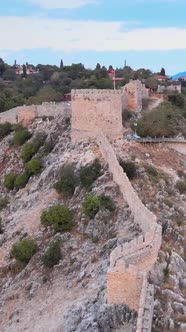 Vertical Video Alanya Castle  Alanya Kalesi Aerial View