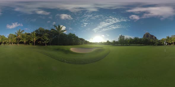 360 VR Scene with Golf Course and Le Morne Brabant Mountain, Mauritius