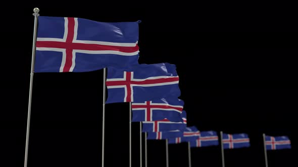 Iceland Row Of Flags Animation Include Alpha Channel