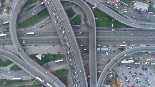 Top Down View Overpass Road Day Traffic in Kiev alt