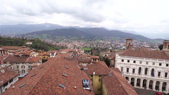 View of the Rooftops of the Piazza Vecchia in Bergamo