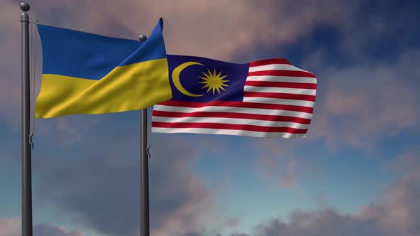 Malaysia Flag Waving Along With The National Flag Of The Ukraine - 4K