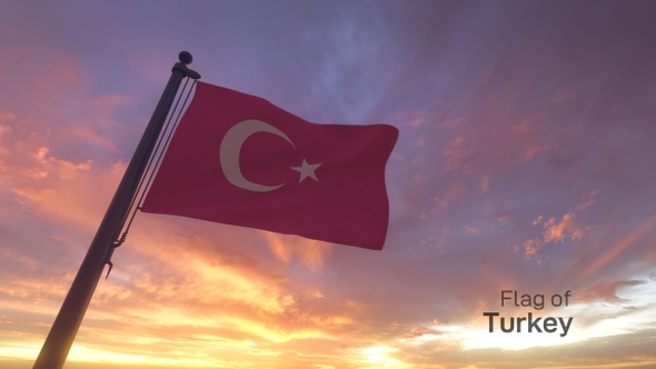 Turkey Flag on a Flagpole V3