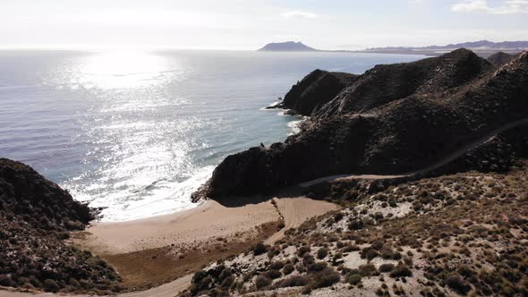 Sea And Mountain. Coast In Murcia Spain. Aerial View