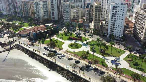 Stunning landscape of coast city of Santos Sao Paulo Brazil. Popular beach.