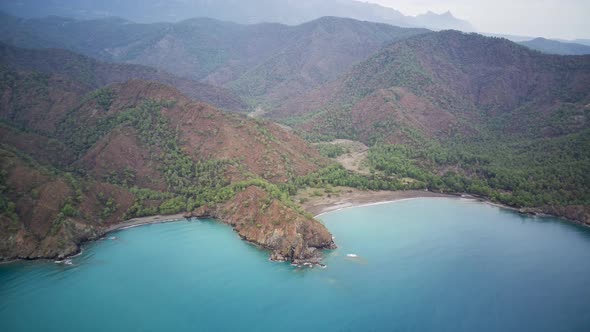 Drone view on natural park among tracking path lycian way