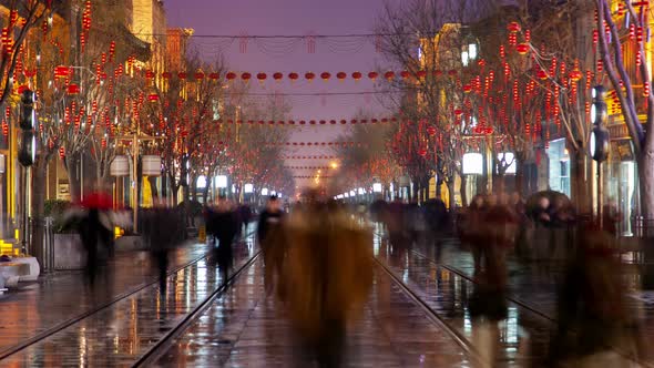 Chinese People Walk on Qianmen Street in Beijing Timelapse