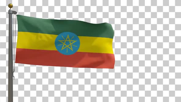 Ethiopia Flag on Flagpole with Alpha Channel