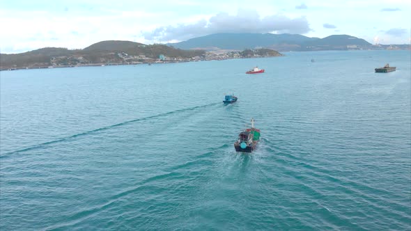 Professional Fishing Vessel Returns To the Port in the Morning in the Sunshine After Fishing