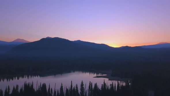 Aerial sunrise at Sparks Lake, Oregon