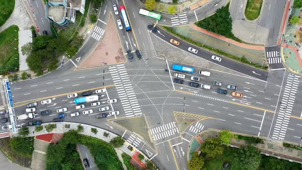 Aerial time lapse of busy intersection