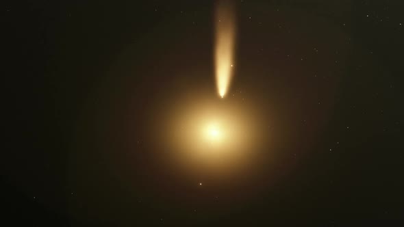 A CG space animation showing a comet passing in front of a main star