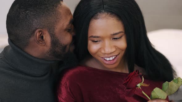 African American Young Couple Celebrating Valentine's Day at Home