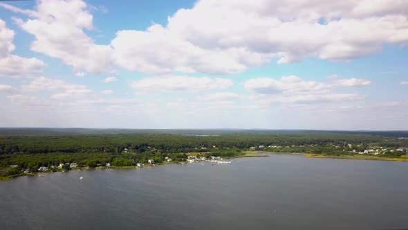 Aerial panoramic shot of Burlingame Park. Charlestown, Rhode Island