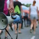Protester Man Walks with Megaphone in Hands - VideoHive Item for Sale