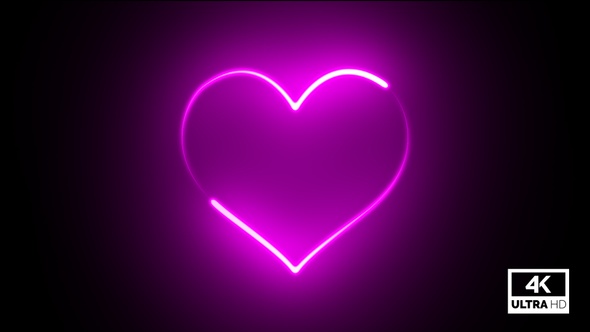 Pink Neon Lights Heart And Flickering Glow Background 4K Footage V4