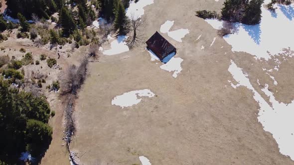 Aerial View Of The Abandoned House On Top Mountain