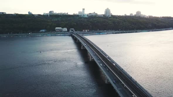 Aerial View of the Metro Bridge in Kiev Ukraine