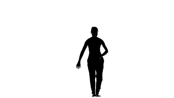 Slim Professional Dancer Woman Performs Social Latino Dance, on White, Silhouette