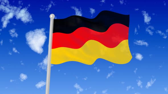 Germany Flag Waving In The Sky With Clouds