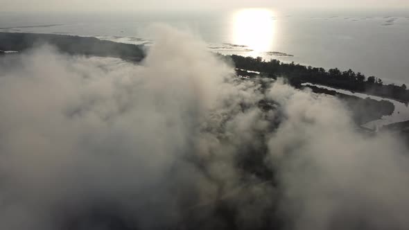 Aerial view air pollution of smoke due to burning