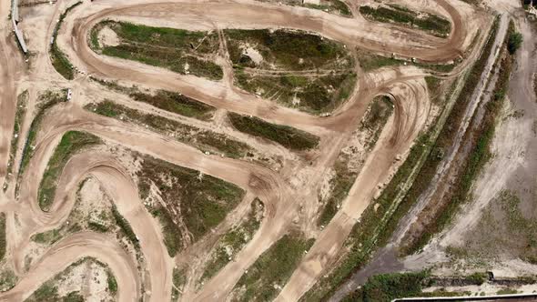 Extreme sport motorcycle race track. Aerial shot of motocross road track.