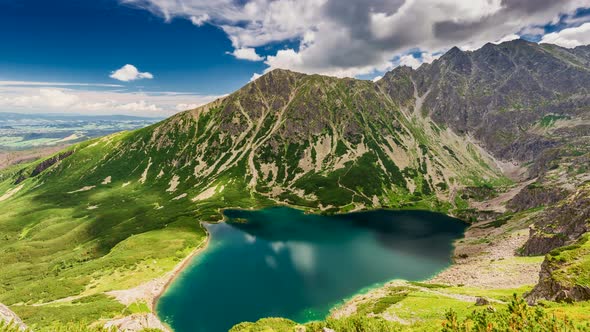 Top view of Czarny Staw Gasienicowy in summer, Tatra Mountains, Poland