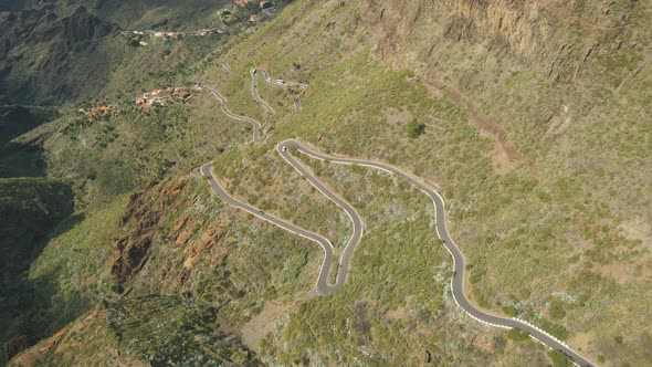 Aerial View of Mountain Road and Town in Masca Valley